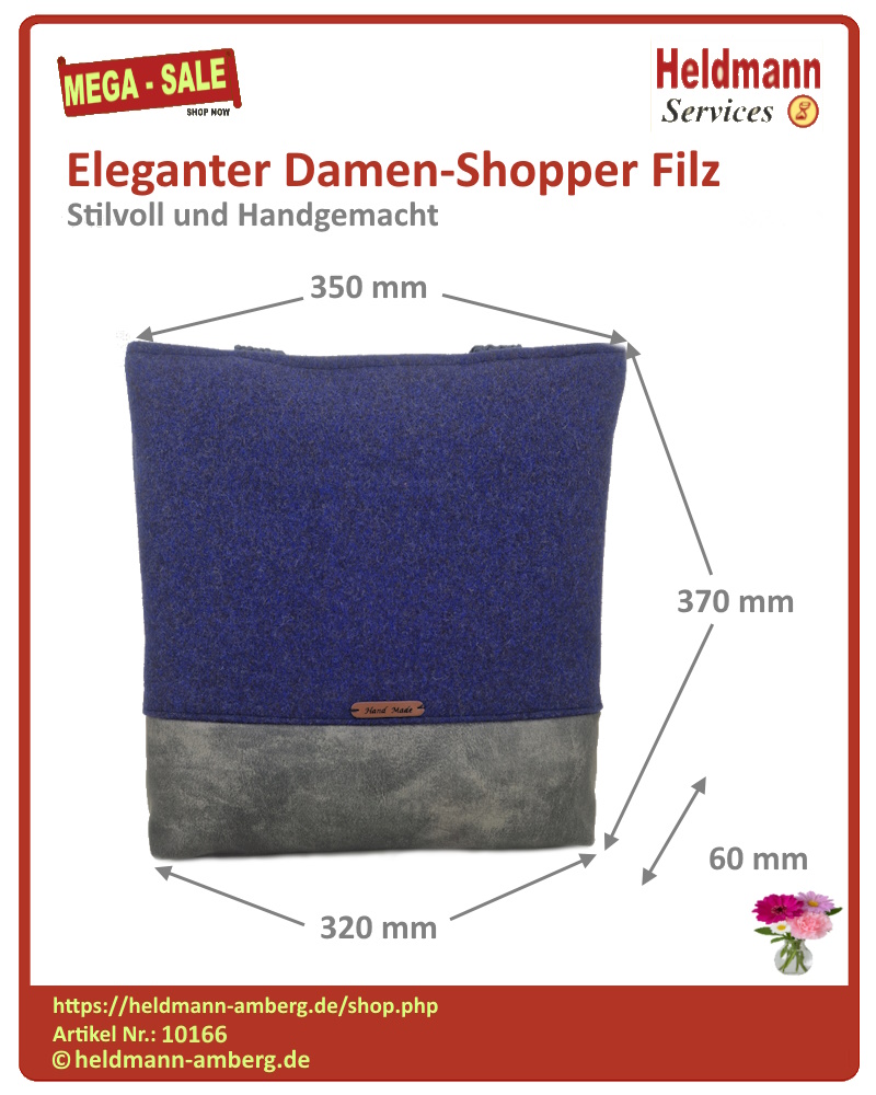 10166 Eleganter Damen-Shopper Filz Maße
