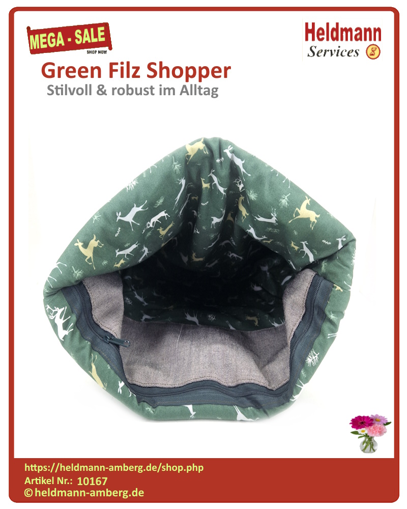 10167 Green Filz Shopper Innenseite