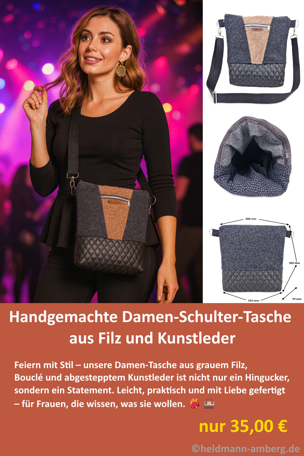 10064 Elegante Filz-Kunstleder Tasche WB