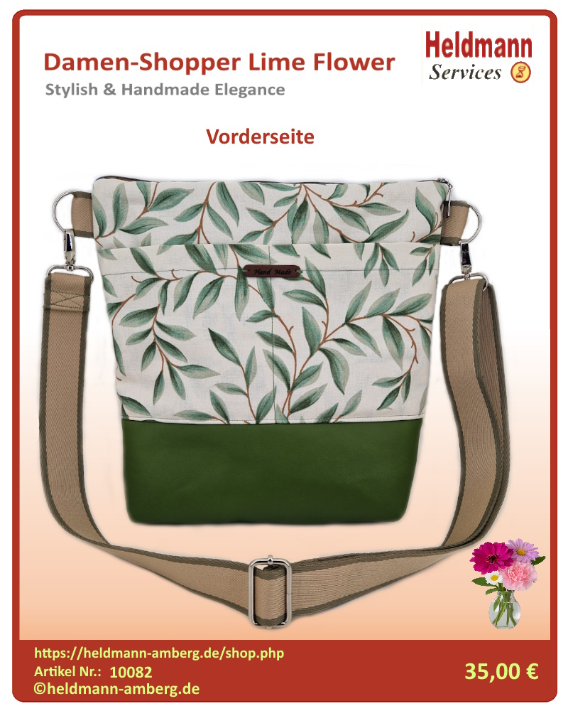 10082 Damen-Shopper Lime Flower Vorderseite
