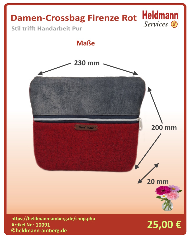10091 Damen-Crossbag Firenze Rot Maße
