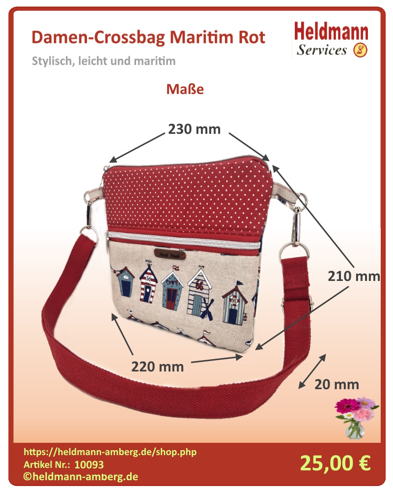 10093 Damen-Crossbag Maritim Rot Maße