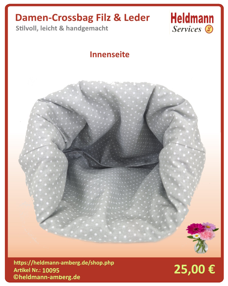 10095 Damen-Crossbag Filz & Leder Innenseite