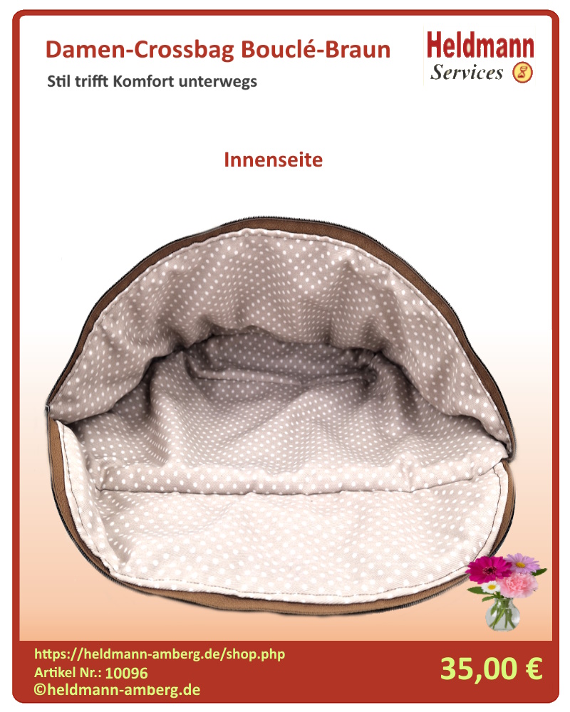 10096 Damen-Crossbag Bouclé-Braun Innenseite