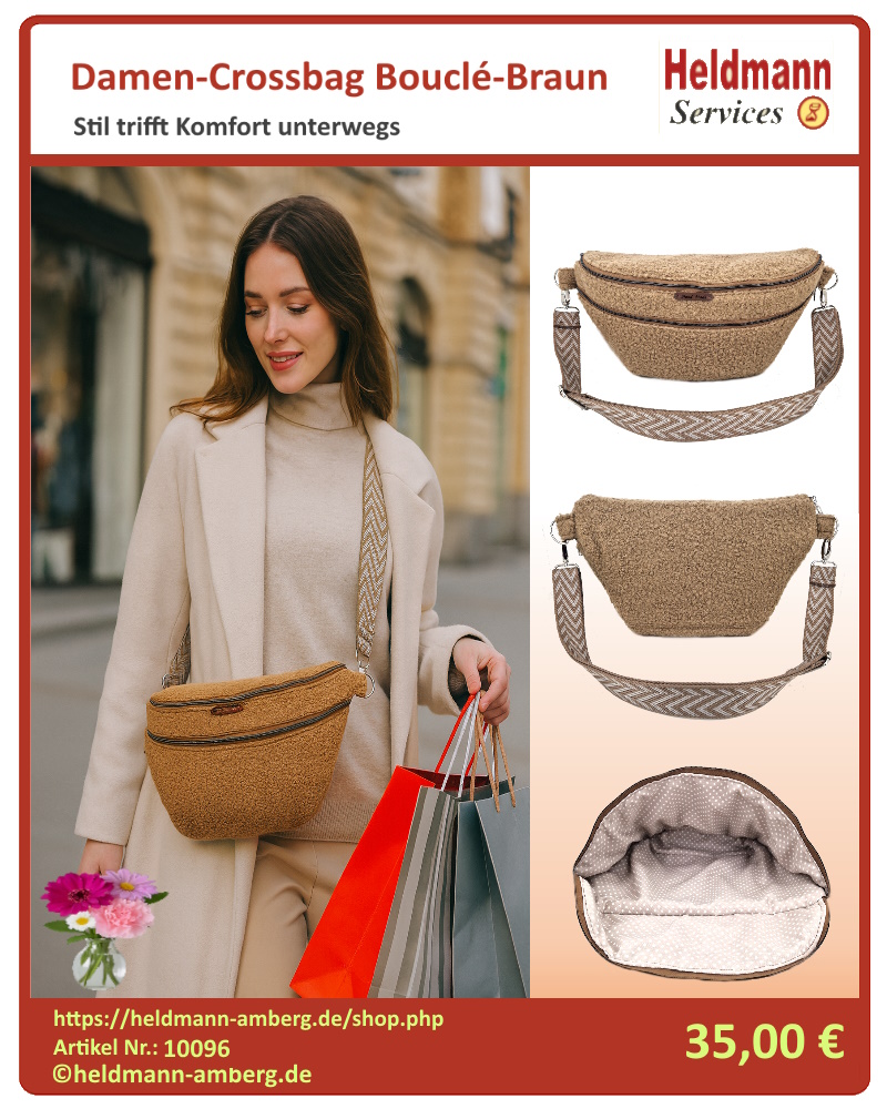 10096 Damen-Crossbag Bouclé-Braun