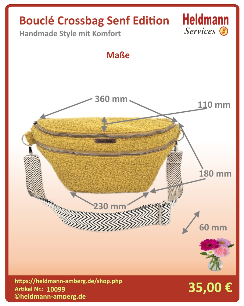 10099 Bouclé Crossbag Senf Edition Maße