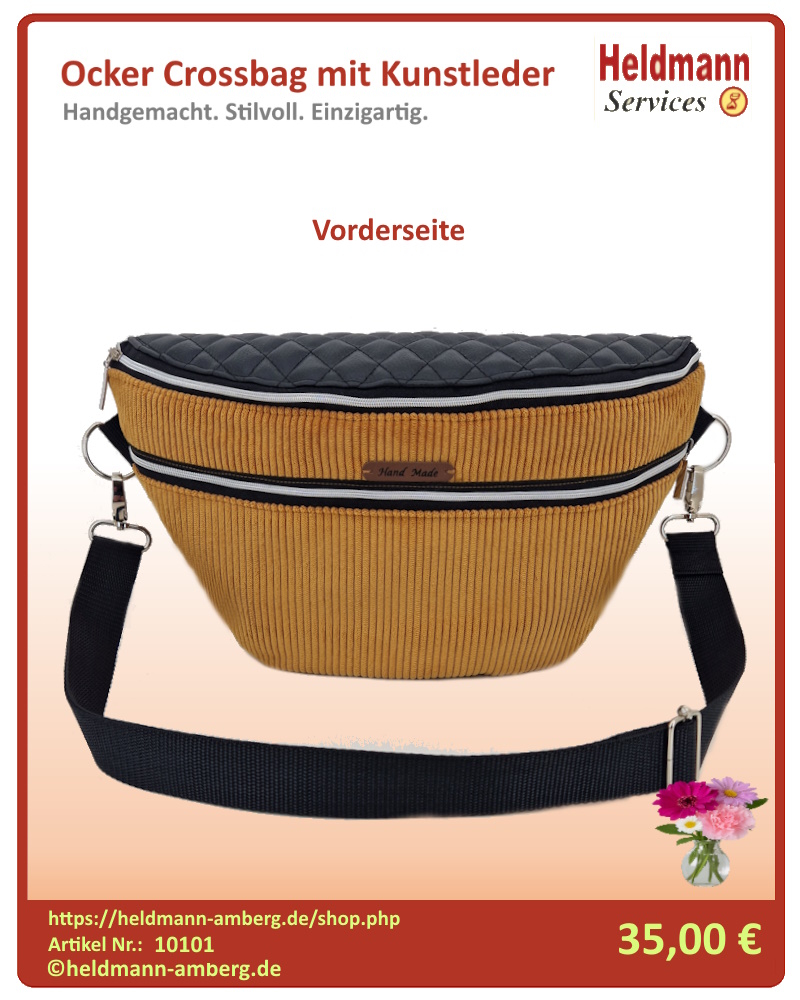 10101 Ocker Crossbag mit Kunstleder Vorderseite