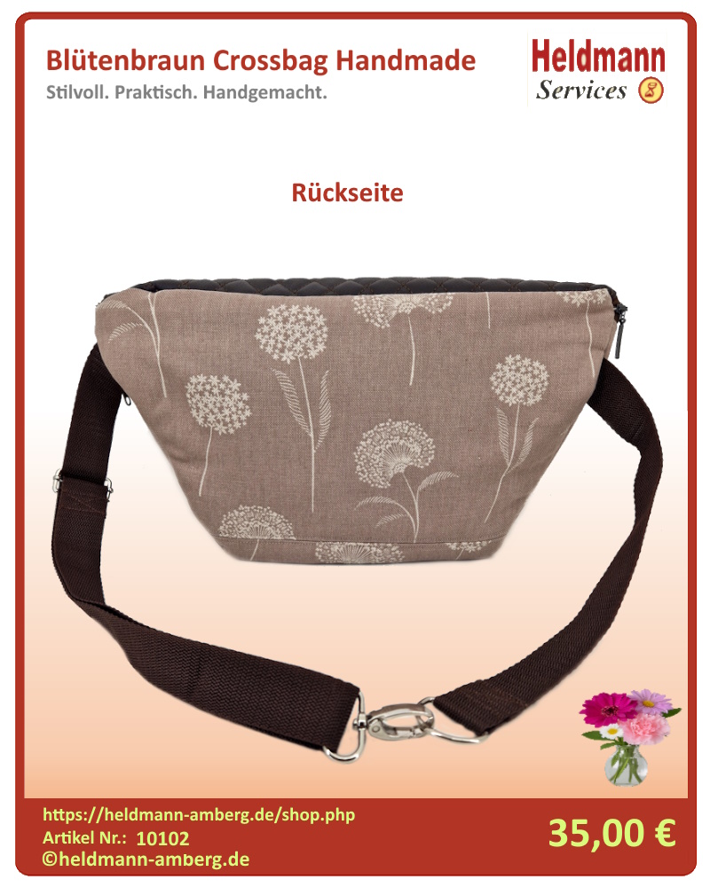10102 Blütenbraun Crossbag Handmade Rückseite