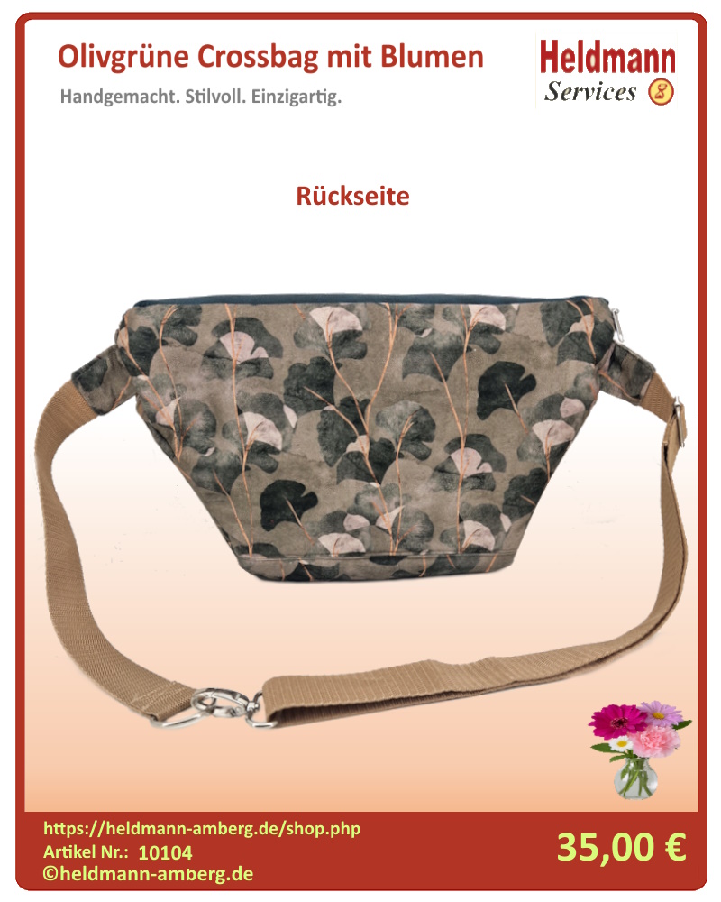 10104 Olivgrüne Crossbag mit Blumen Rückseite