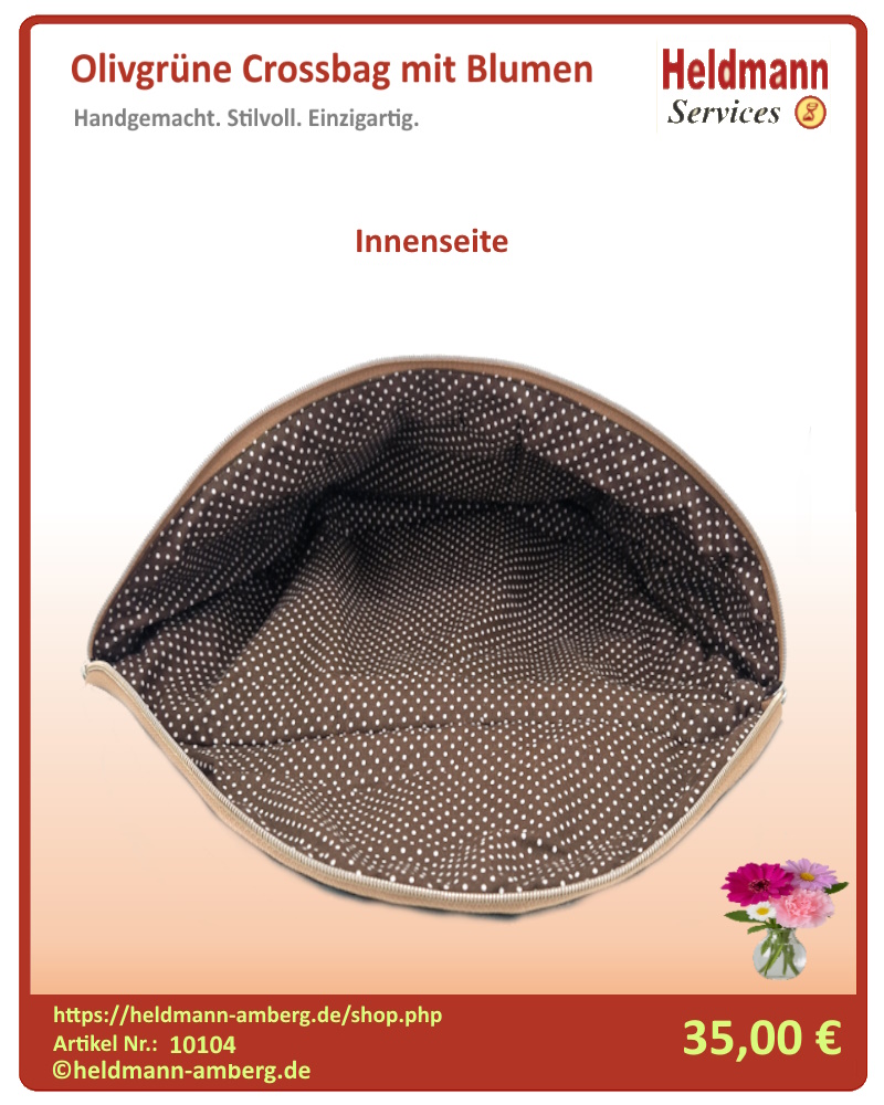 10104 Olivgrüne Crossbag mit Blumen Innenseite