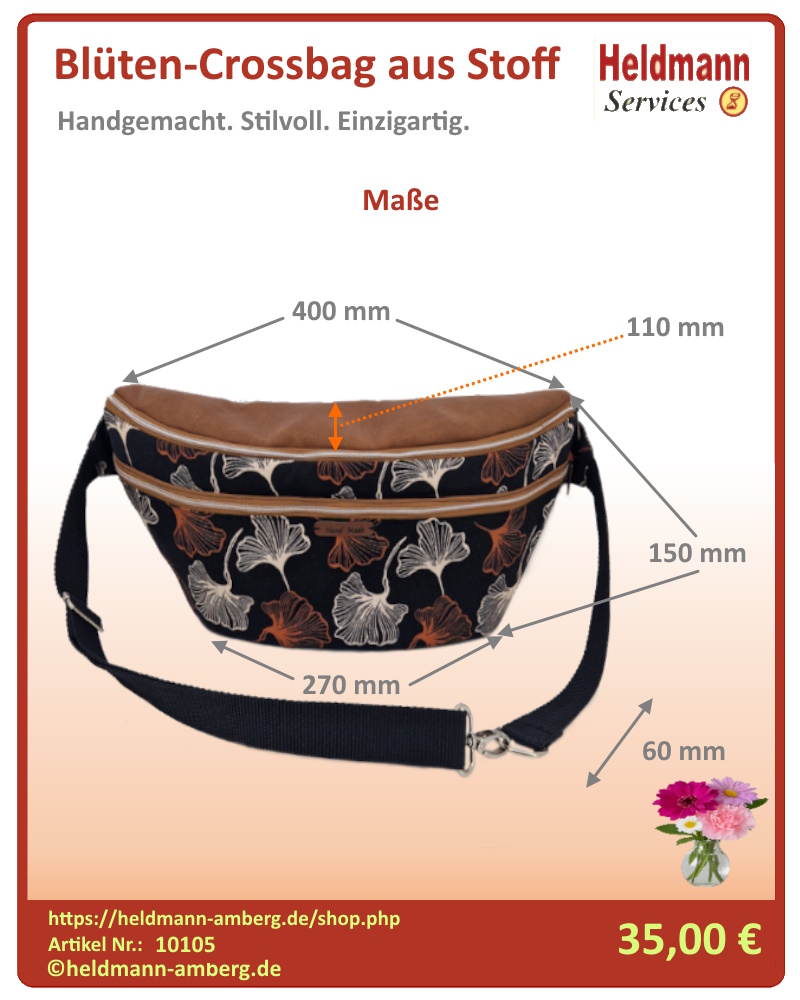 10105 Blüten-Crossbag aus Stoff Maße