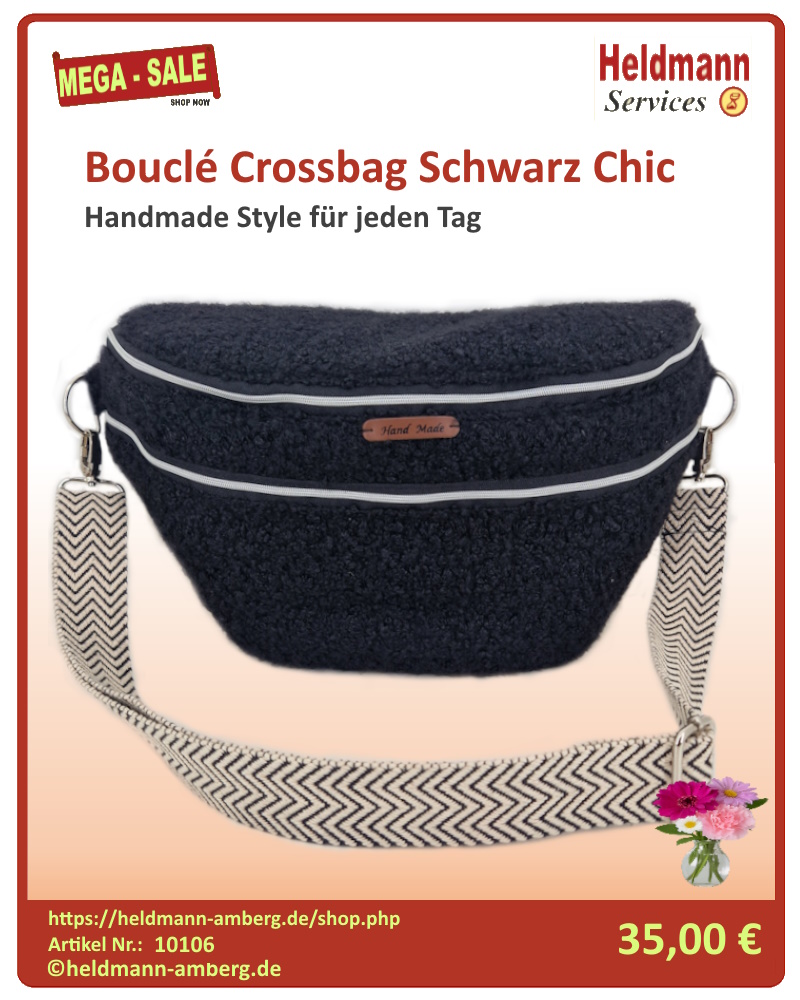 10106 Bouclé Crossbag Schwarz Chic