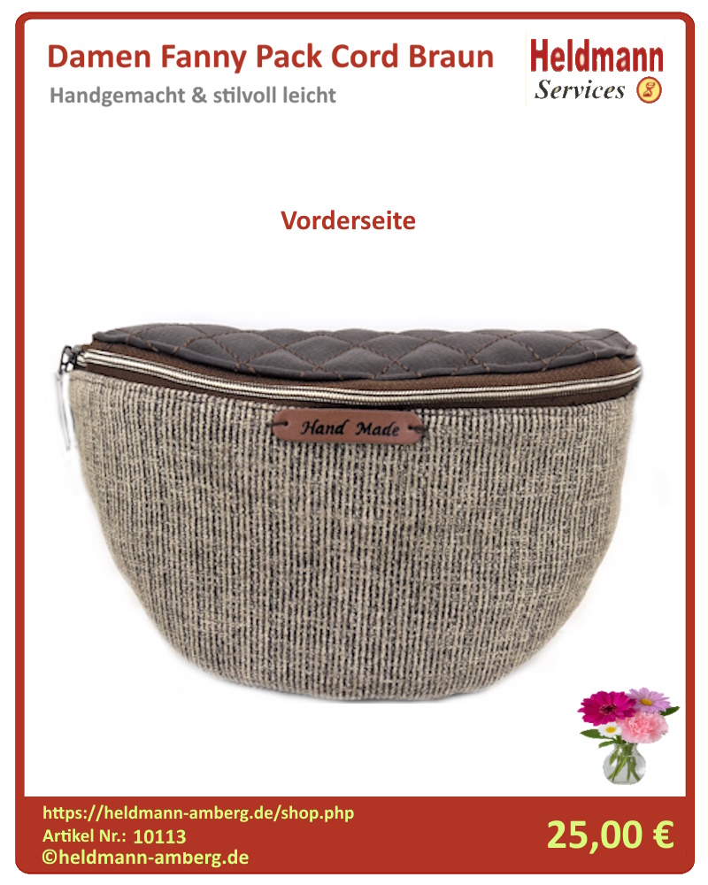 10113 Damen Fanny Pack Cord Braun Vorderseite