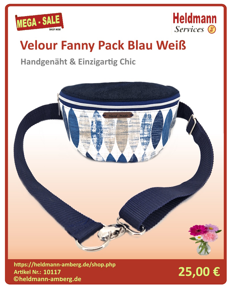 10117 Velour Fanny Pack Blau Weiß