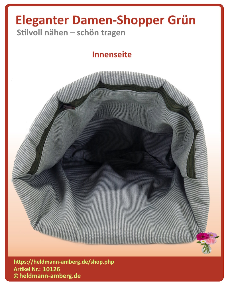 10126 Eleganter Damen-Shopper Grün Innenseite