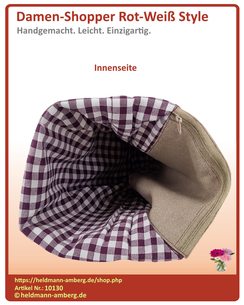 10130 Damen-Shopper Rot-Weiß Style Innenseite