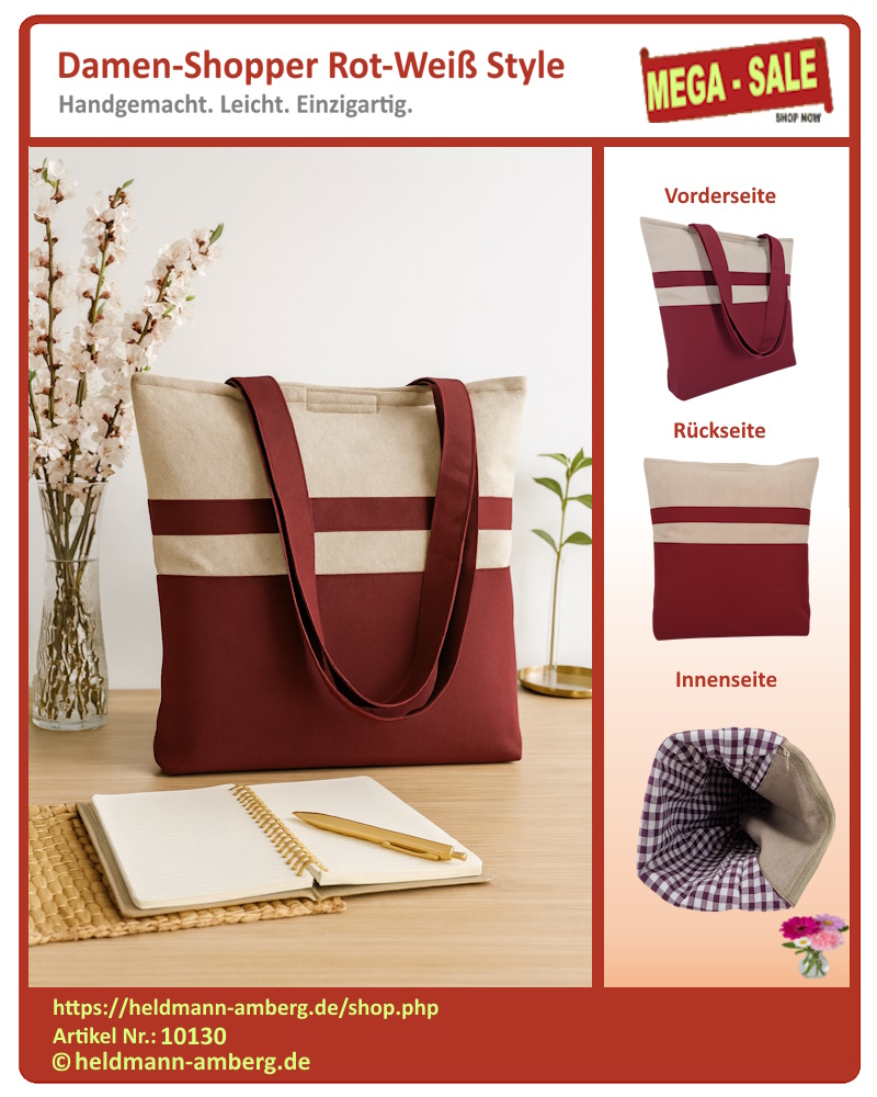 10130 Damen-Shopper Rot-Weiß Style