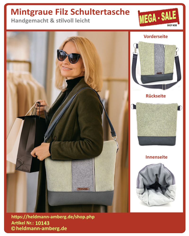 10143 Mintgraue Filz Schultertasche
