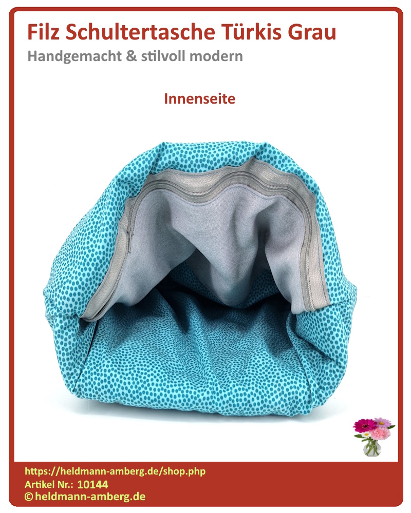 10144 Filz Schultertasche Türkis Grau Innenseite