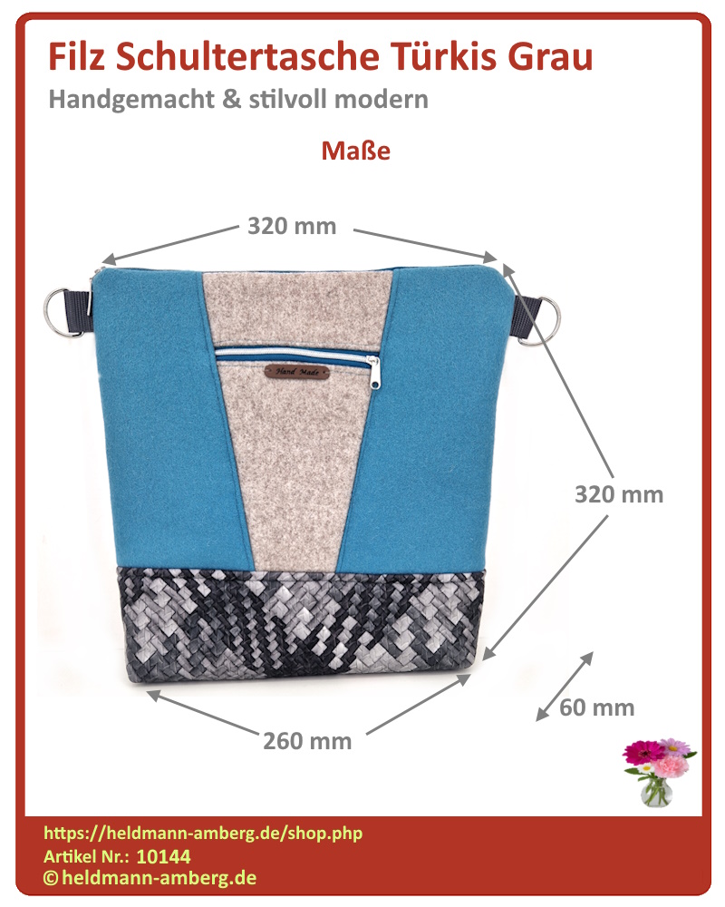 10144 Filz Schultertasche Türkis Grau Maße