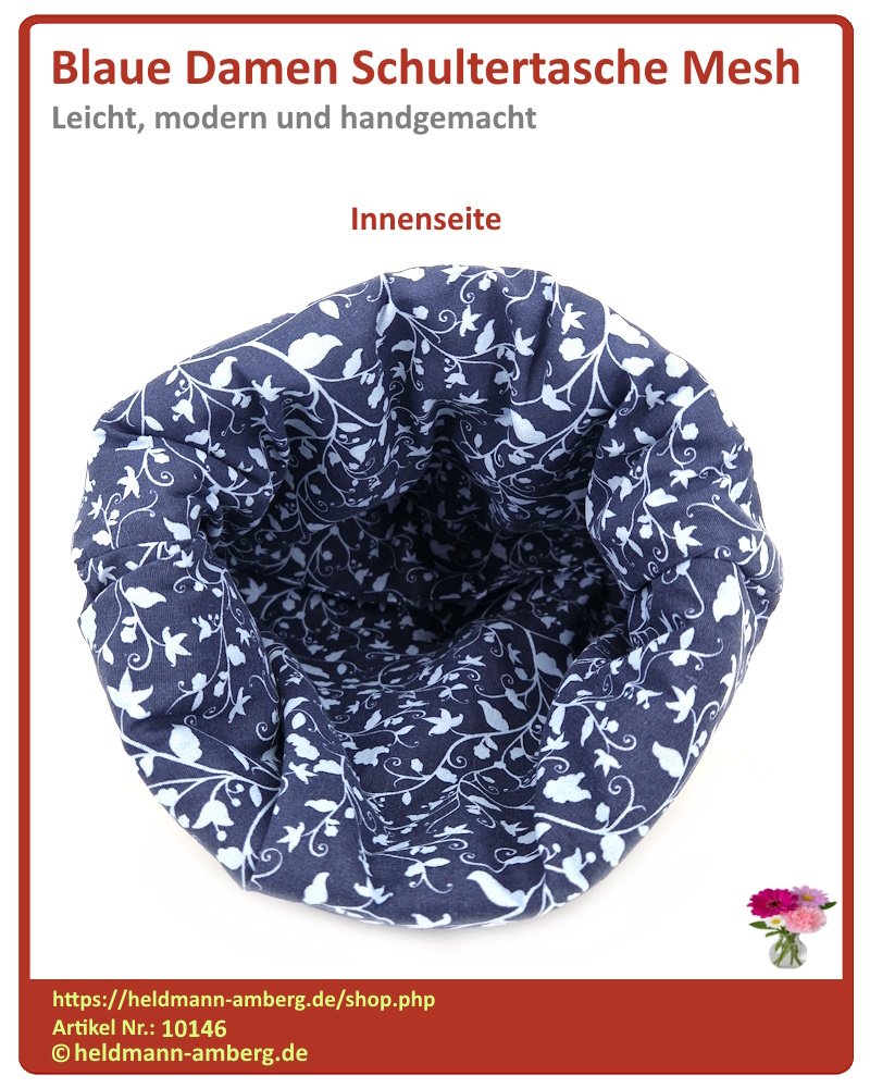10146 Blaue Damen Schultertasche Mesh Innenseite