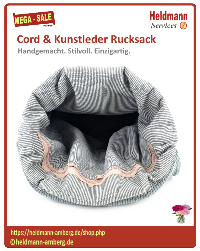 10150 Cord & Kunstleder Rucksack Innenseite