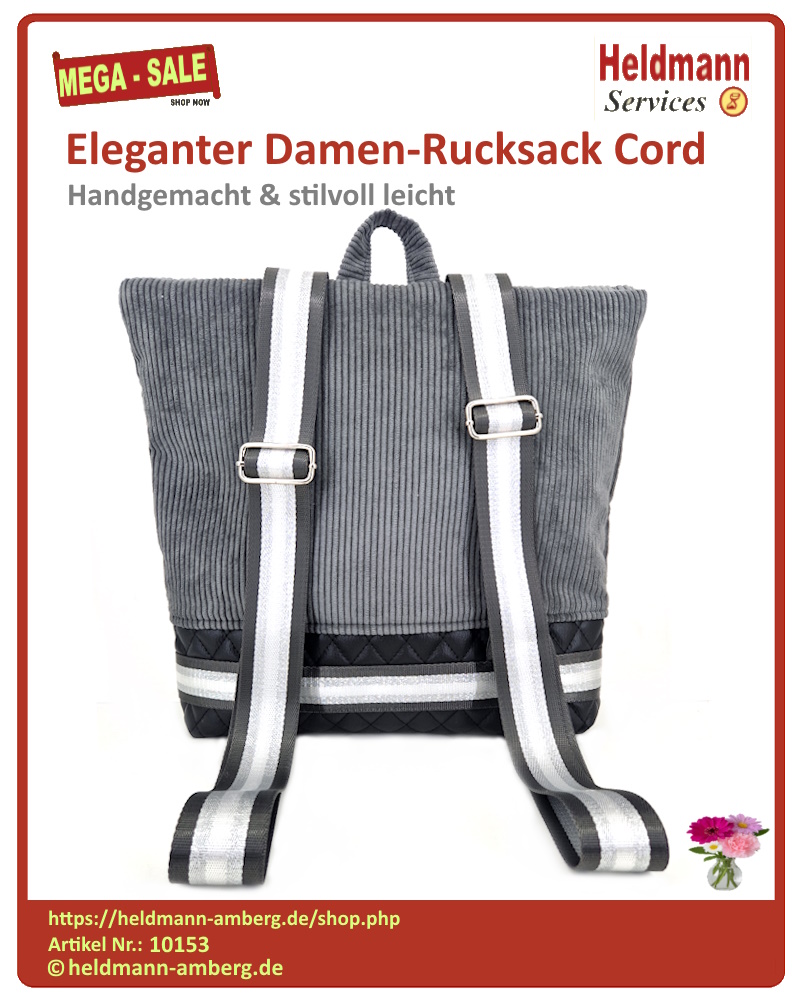 10153 Eleganter Damen-Rucksack Cord Rückseite