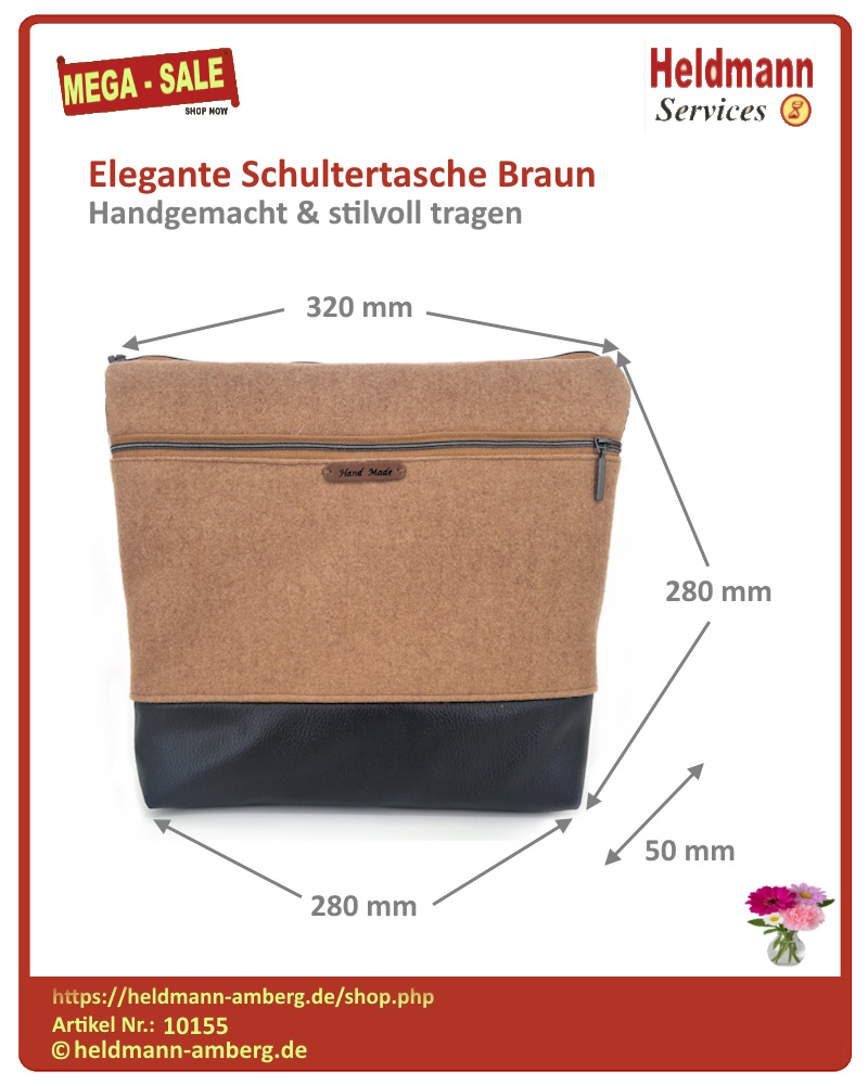 10155 Elegante Schultertasche Braun Maße