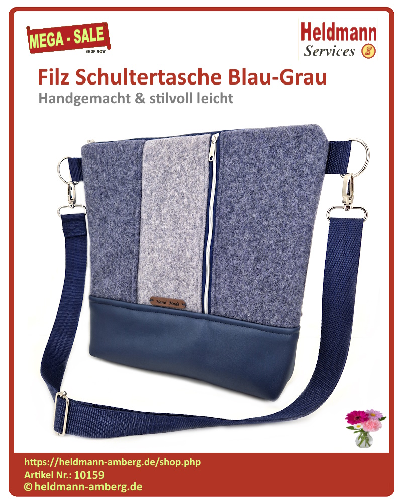 10159 Filz Schultertasche Blau-Grau
