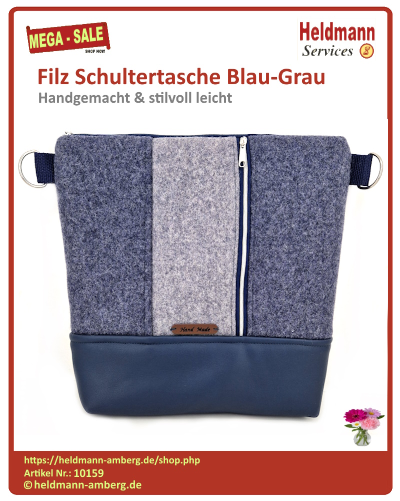 10159 Filz Schultertasche Blau-Grau Vorderseite