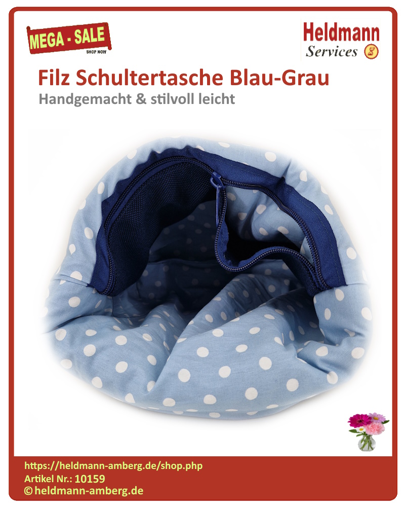 10159 Filz Schultertasche Blau-Grau Innenseite