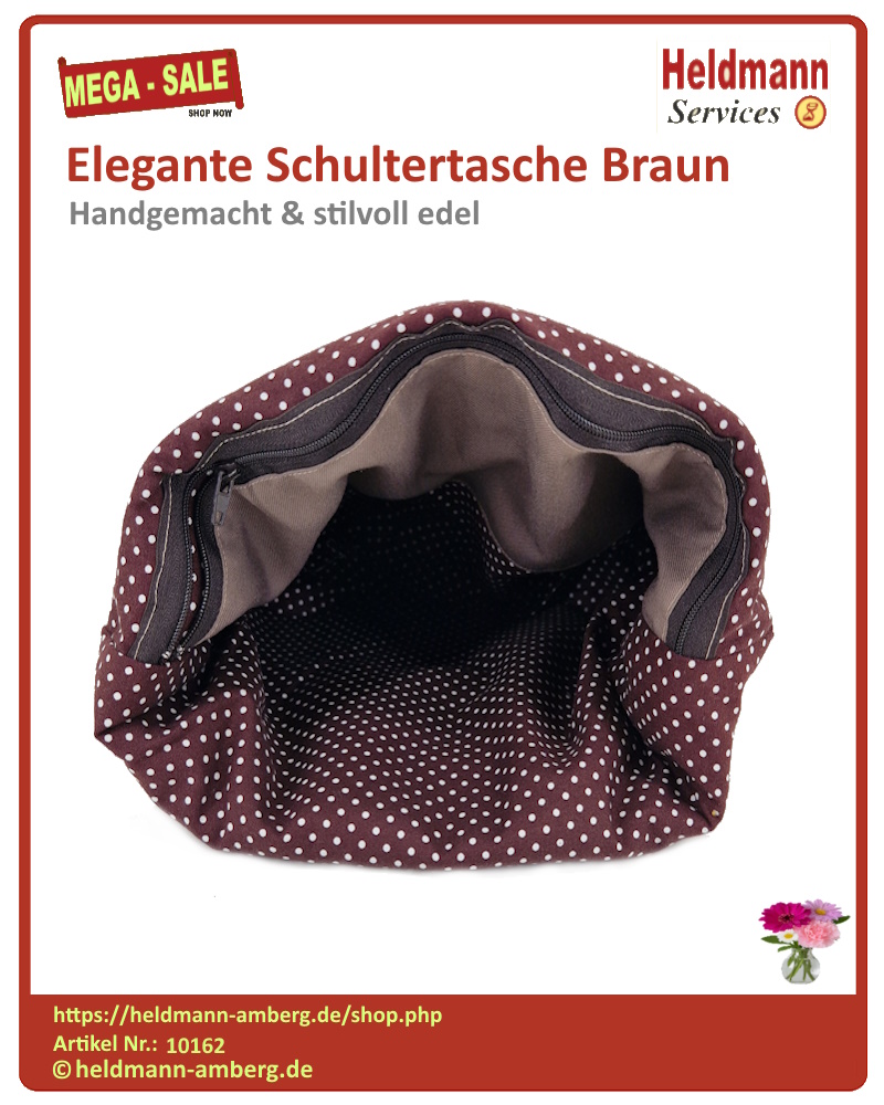 10162 Elegante Schultertasche Braun Innenseite